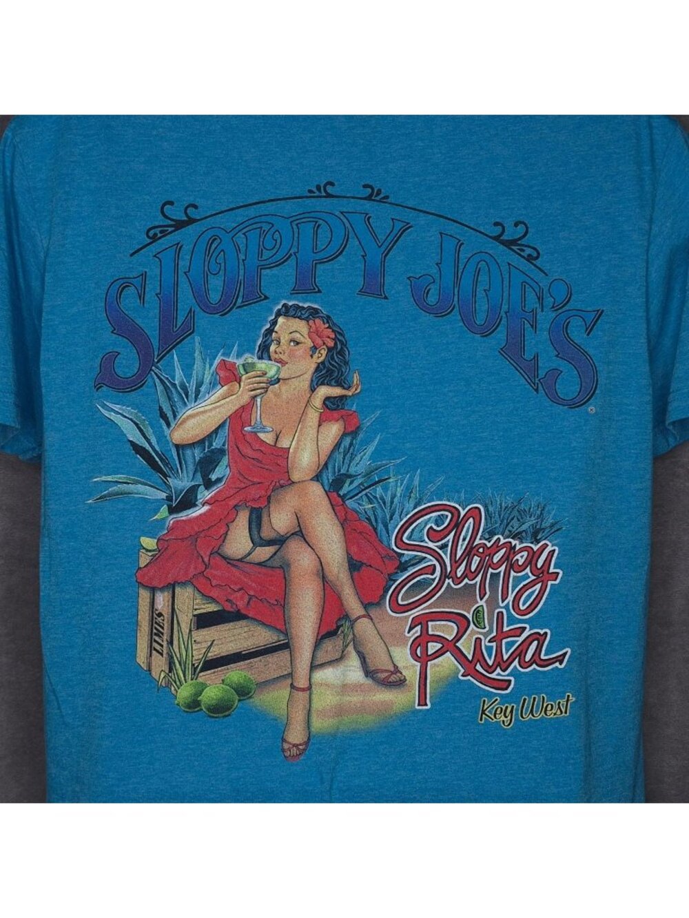 Sloppy Joes Key West Sloppy Rita Graphic T-Shirt Blue Large Gildan Softstyle